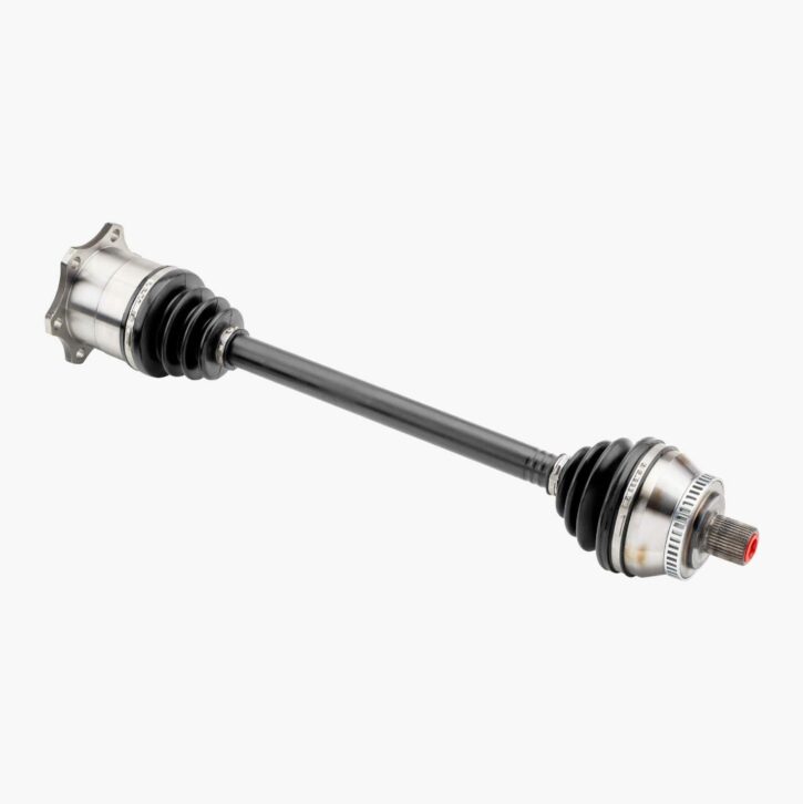 A car part on a white surface, namely a prop shaft